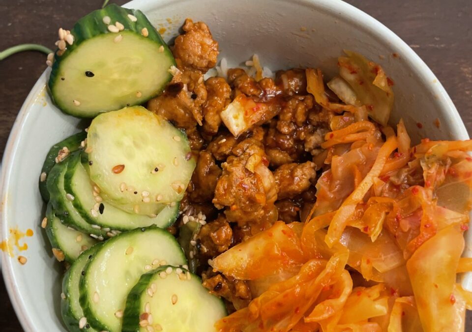 Korean-inspired Beef Bowl with Cucumber Salad